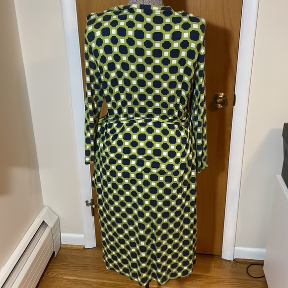 Banana Republic Womens XL Wrap Dress Lime Green Navy White Geometric Pattern - Picture 5 of 9